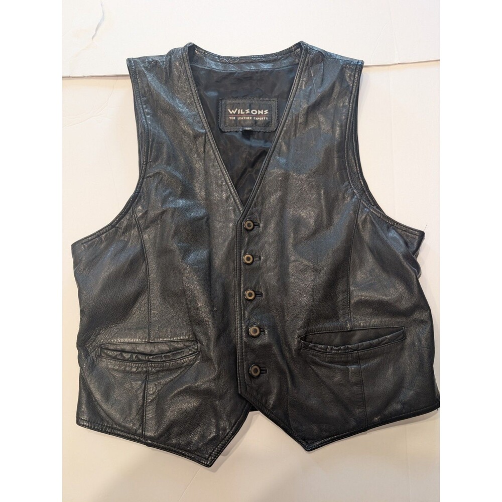 Vintage Wilson's Leather Vest Biker Button Up XL Black